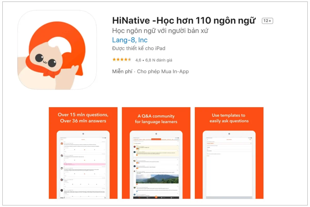 Ứng dụng học tiếng TBN HiNative