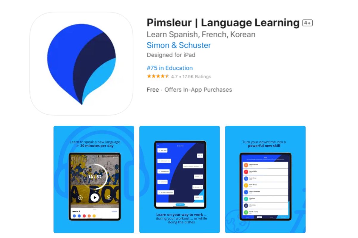 App học tiếng Tây Ban Nha Pimsleur