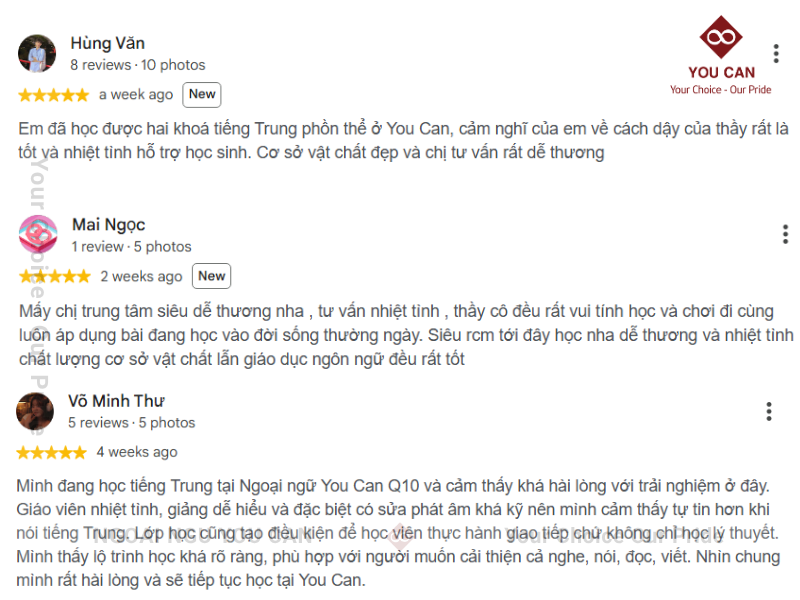 Cảm nhận của học viên tại Ngoại ngữ You Can